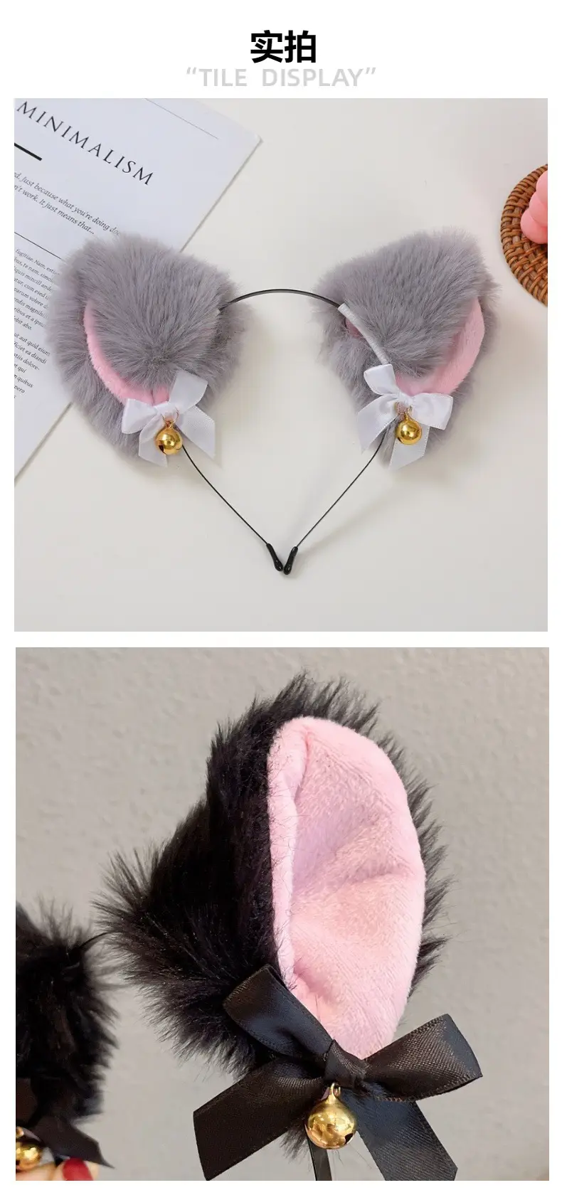 Japanese Plush Bell Bow Lolita Headwear with Fox Ear Design — feature 2