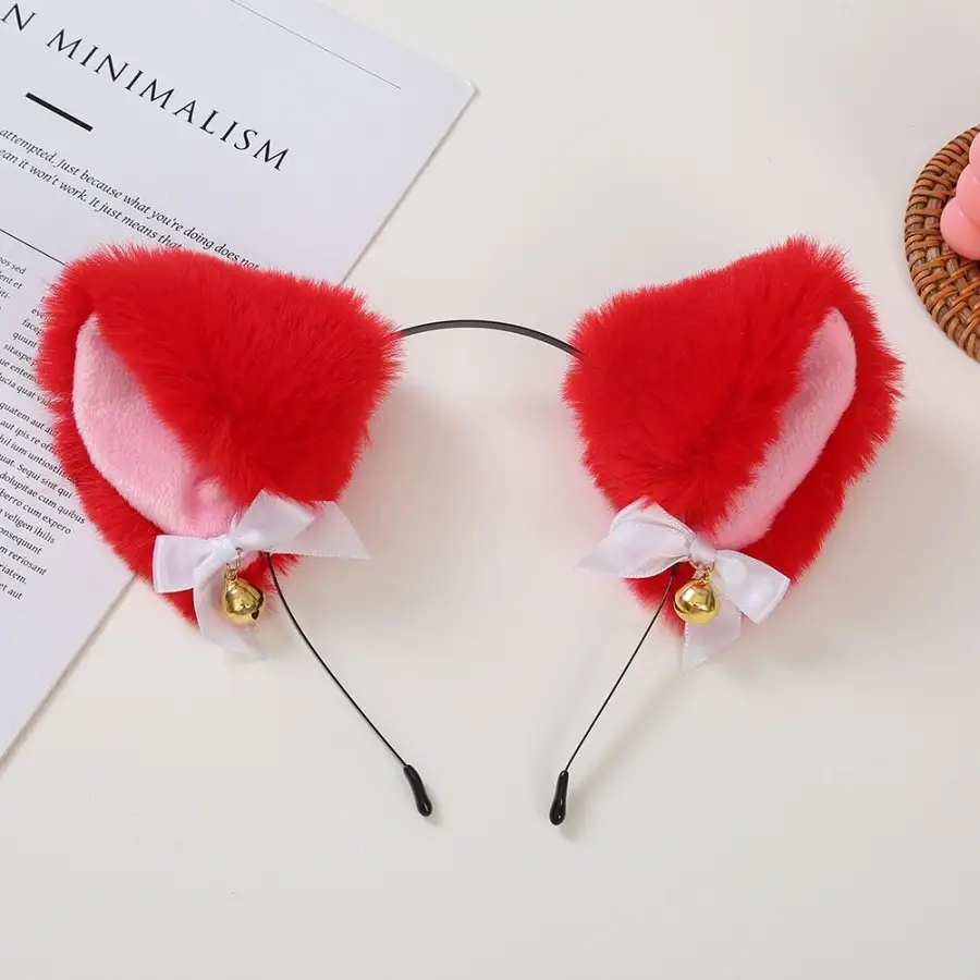 Japanese Plush Bell Bow Lolita Headwear with Fox Ear Design - Image 4