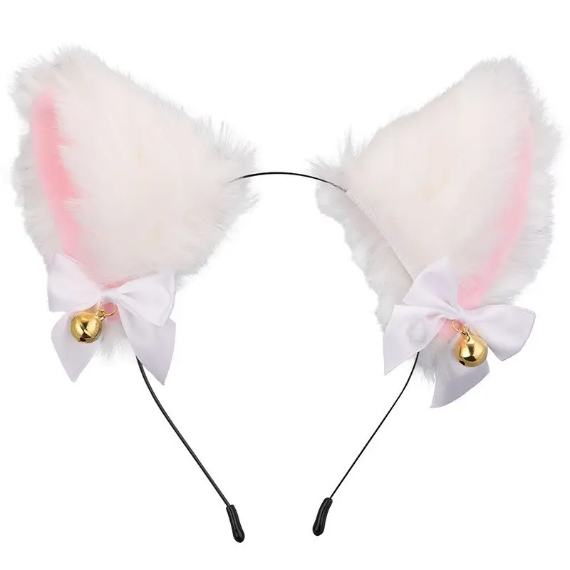 Japanese Plush Bell Bow Lolita Headwear with Fox Ear Design - Image 2