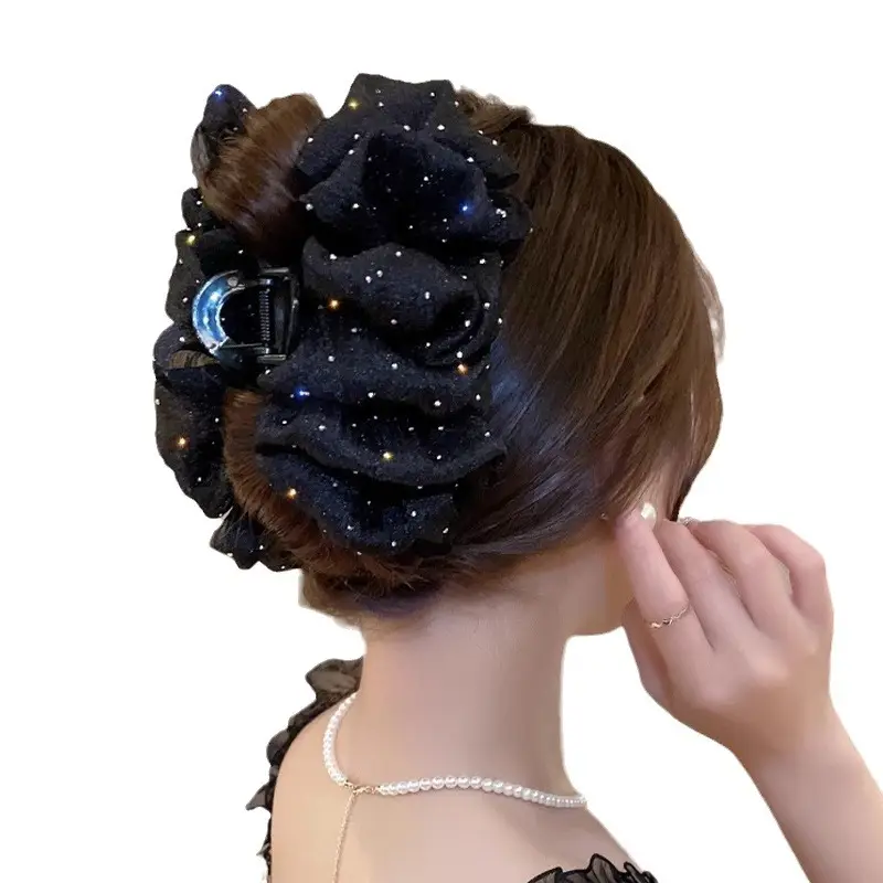 2025 Double-Sided Big Bow Clip with Sparkling Rhinestone Women's Mesh Hair Clip - Image 9