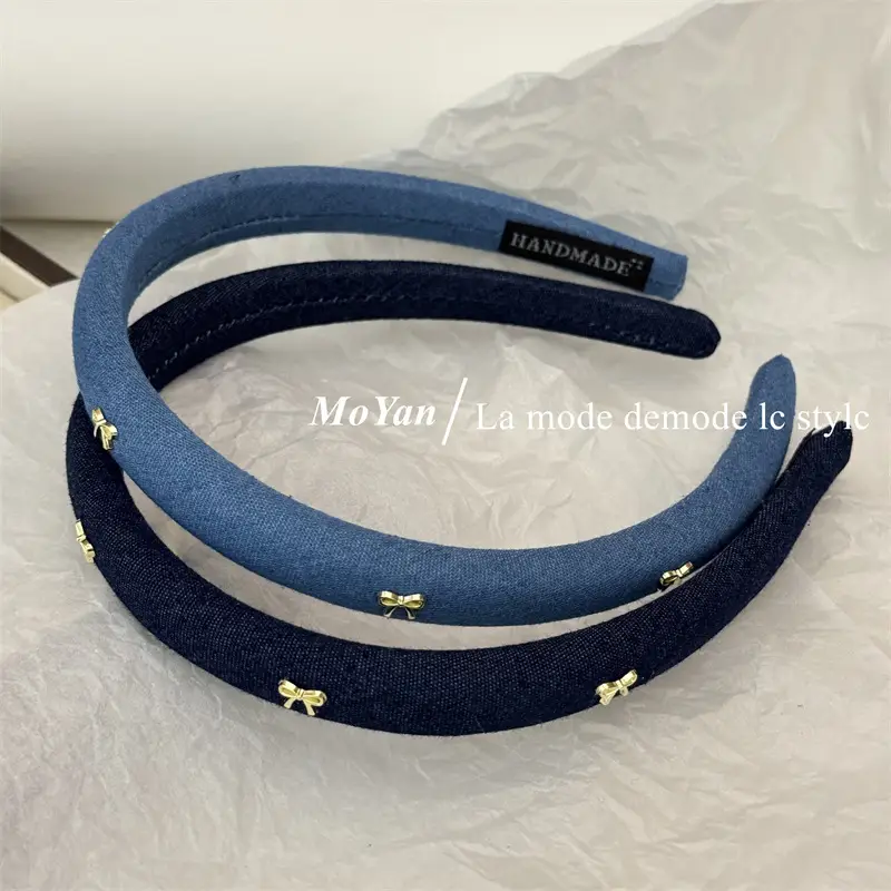 Korean Style Retro Alloy Bow Denim Headband