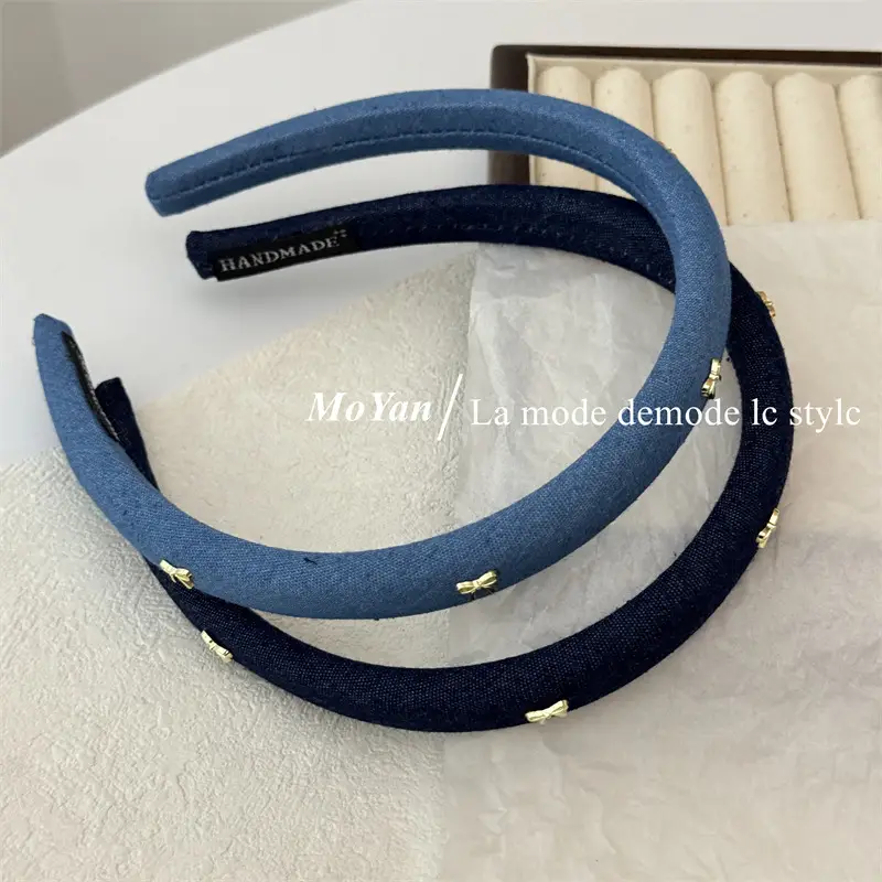 Korean Style Retro Alloy Bow Denim Headband