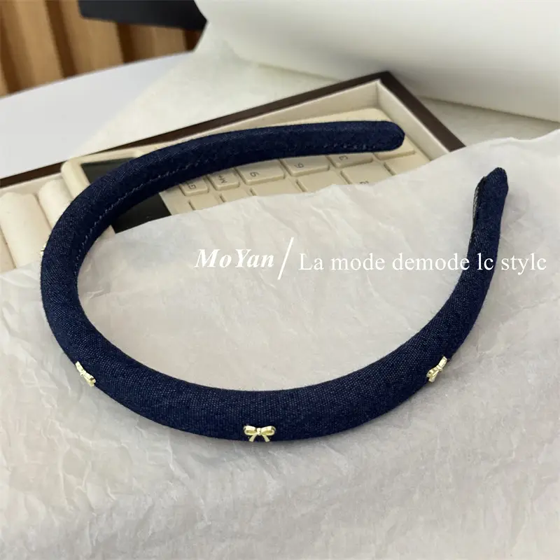 Korean Style Retro Alloy Bow Denim Headband — feature 10