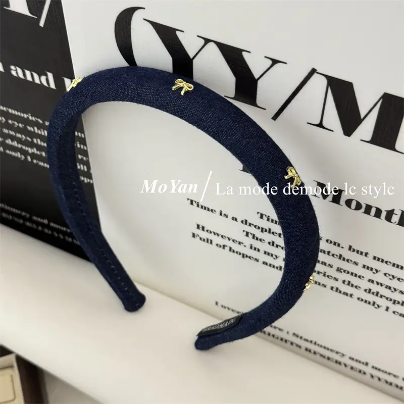 Korean Style Retro Alloy Bow Denim Headband — feature 11
