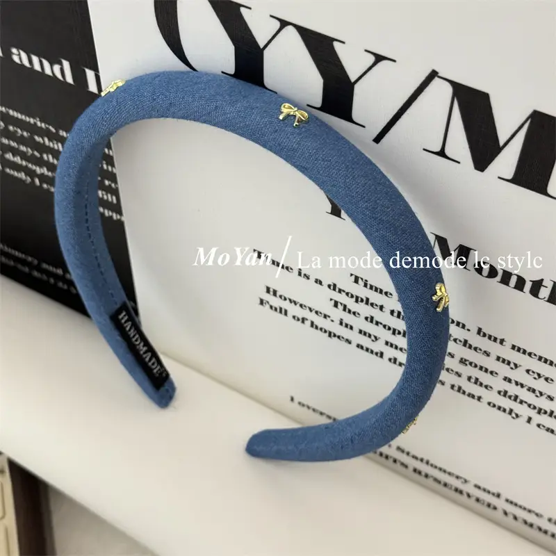 Korean Style Retro Alloy Bow Denim Headband — feature 12