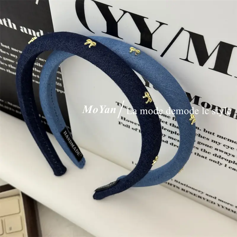 Korean Style Retro Alloy Bow Denim Headband — feature 13