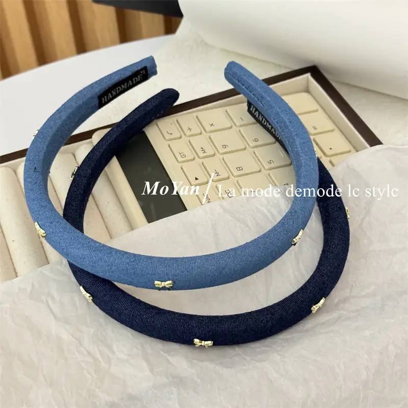 Korean Style Retro Alloy Bow Denim Headband — feature 3