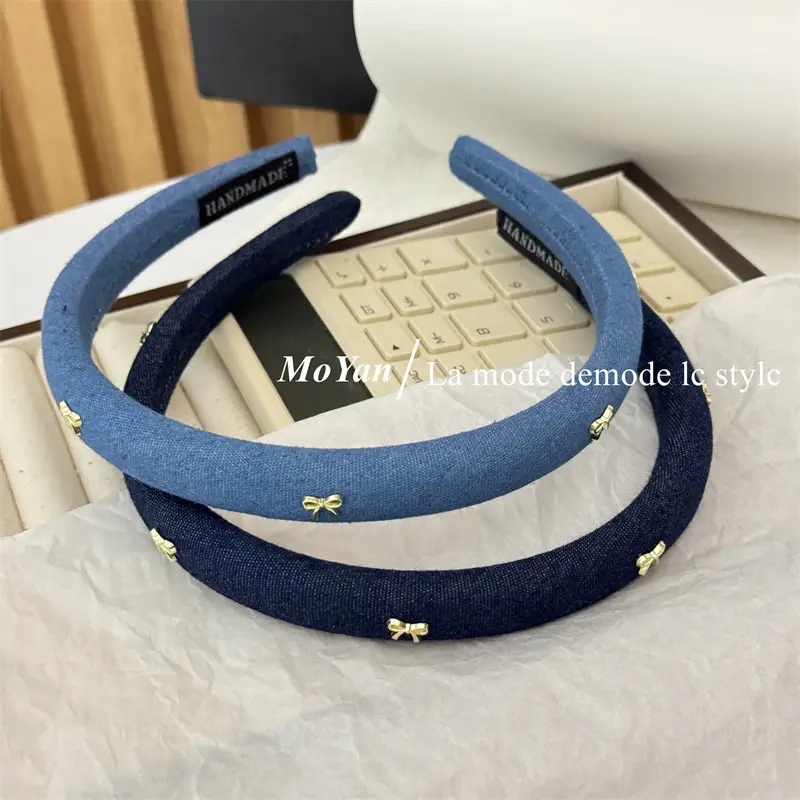 Korean Style Retro Alloy Bow Denim Headband — feature 4