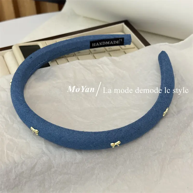 Korean Style Retro Alloy Bow Denim Headband — feature 9