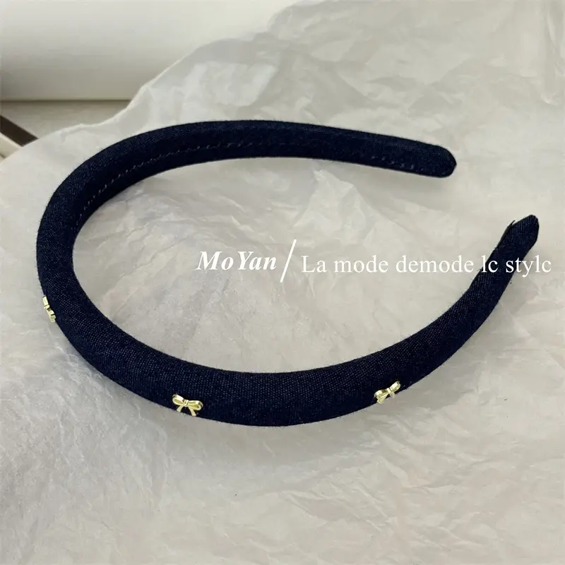 Korean Style Retro Alloy Bow Denim Headband