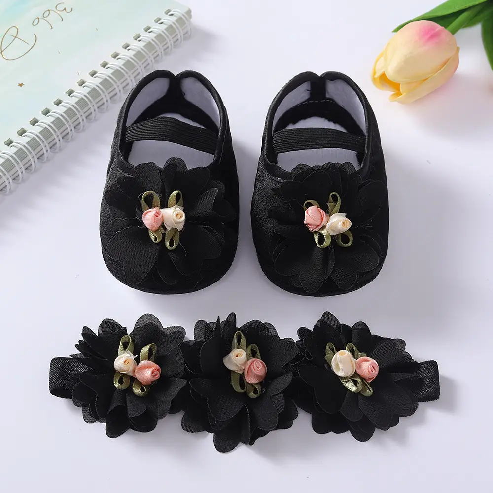 Black Floral Baby Shoes 0-1 Year Old — feature 6