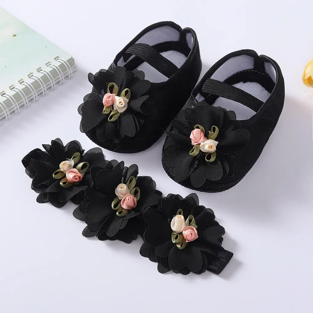 Black Floral Baby Shoes 0-1 Year Old — feature 7