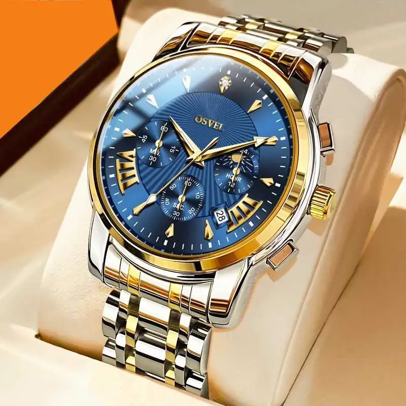 Men's Luxury Luminous Quartz Watch Gold Silver Steel Band