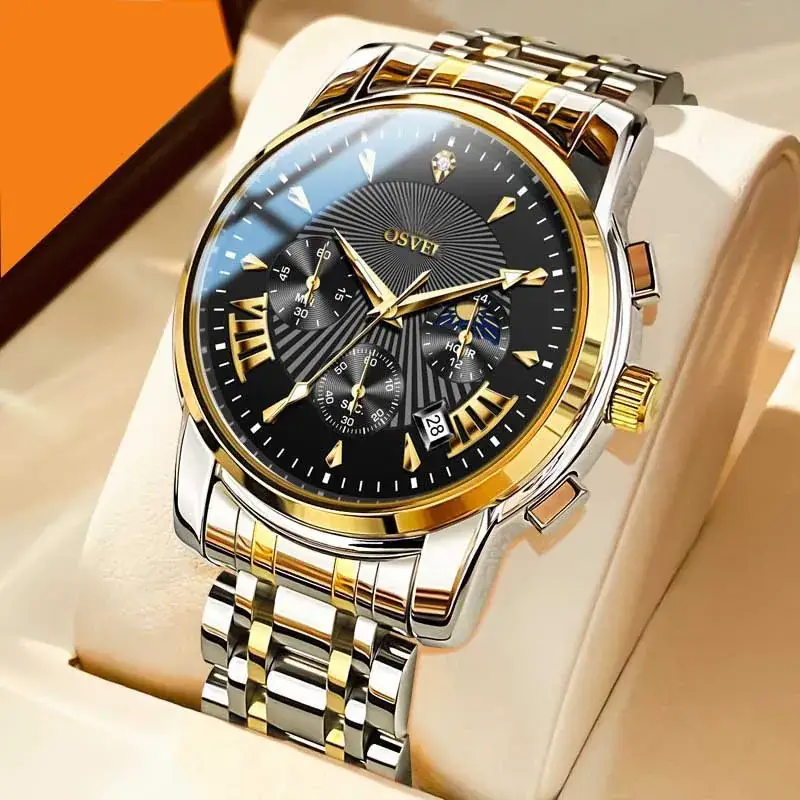 Men's Luxury Luminous Quartz Watch Gold Silver Steel Band - Image 8