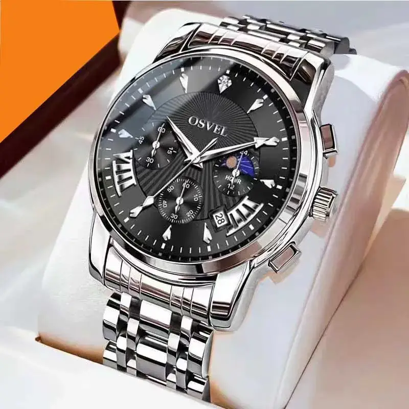Men's Luxury Luminous Quartz Watch Gold Silver Steel Band - Image 11