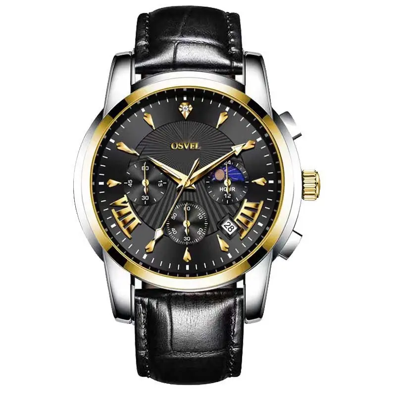 Men's Luxury Luminous Quartz Watch Gold Silver Steel Band — feature 14