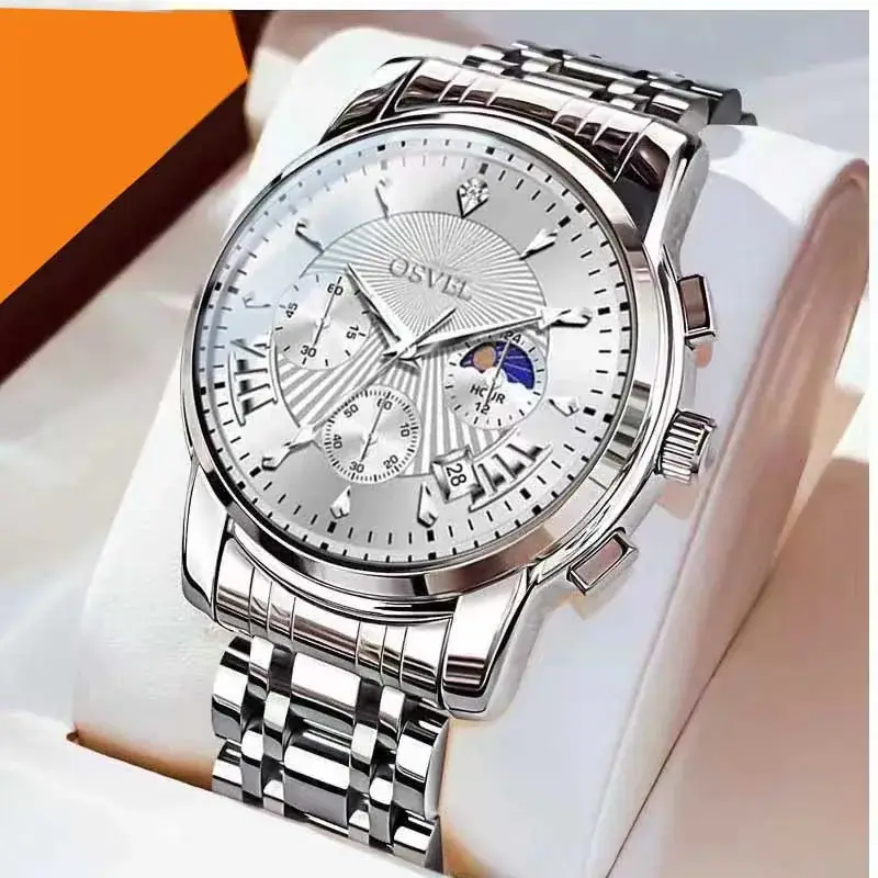 Men's Luxury Luminous Quartz Watch Gold Silver Steel Band - Image 10