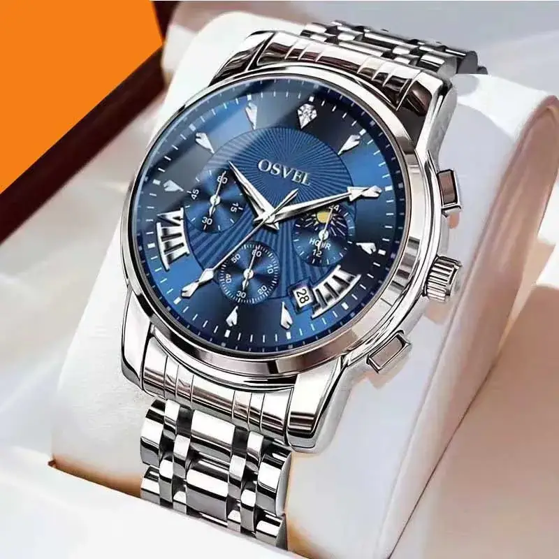 Men's Luxury Luminous Quartz Watch Gold Silver Steel Band - Image 12