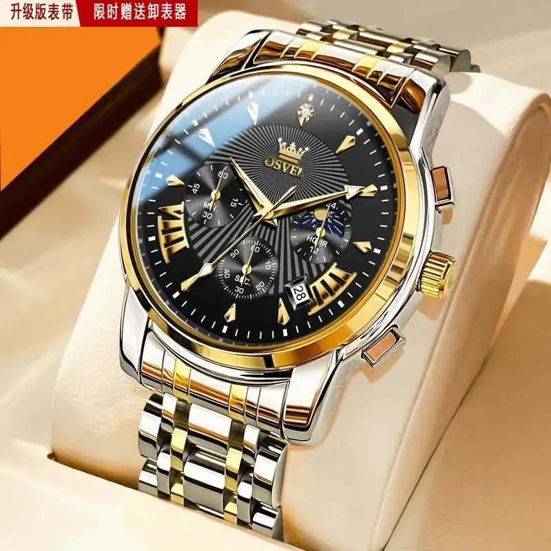 Men's Luxury Luminous Quartz Watch Gold Silver Steel Band - Image 2