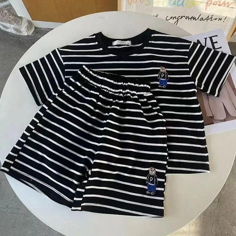 23 New Kids Striped Shorts T-Shirt Set Summer Two-Piece — feature 7