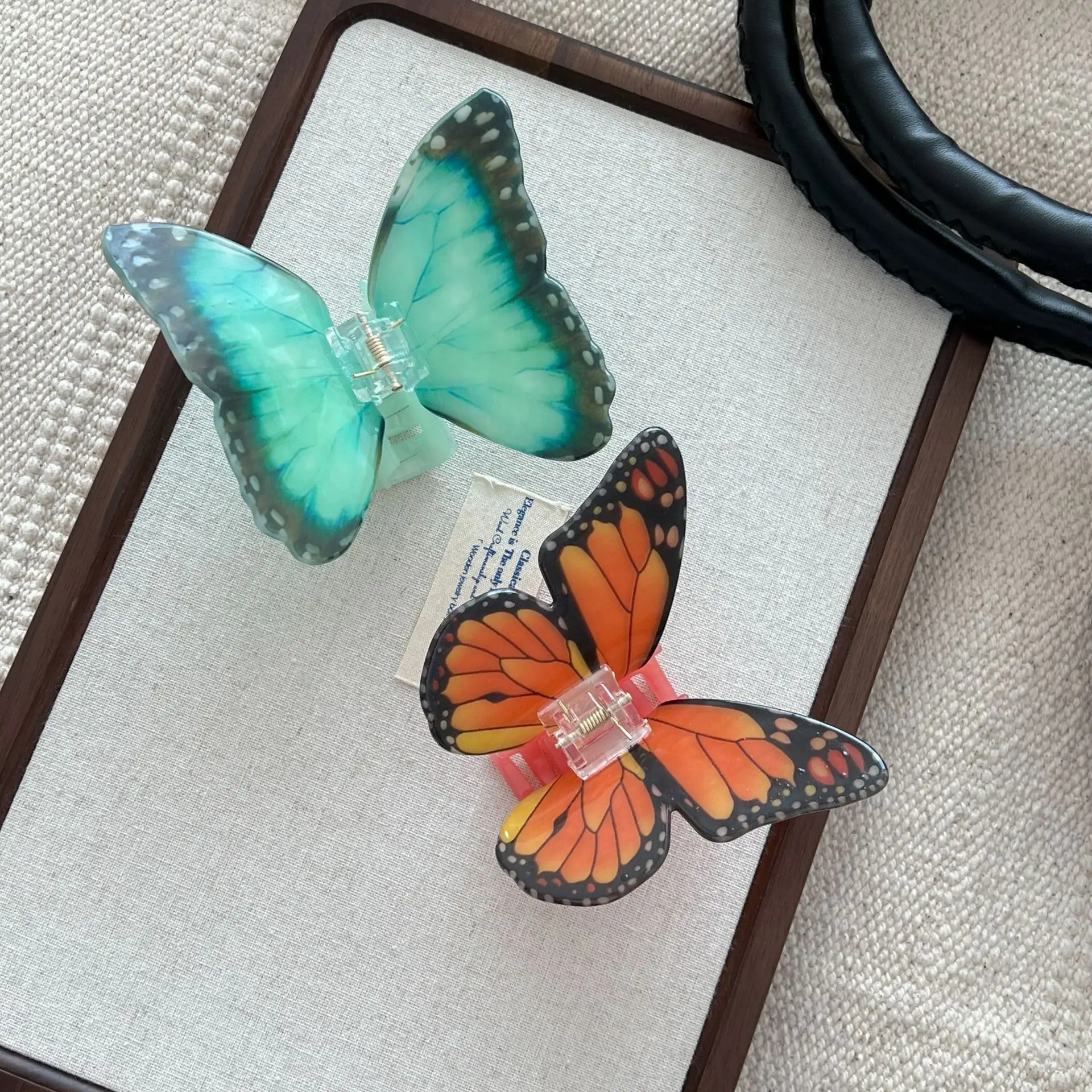 Butterfly Hair Clips for Women - Green & Orange