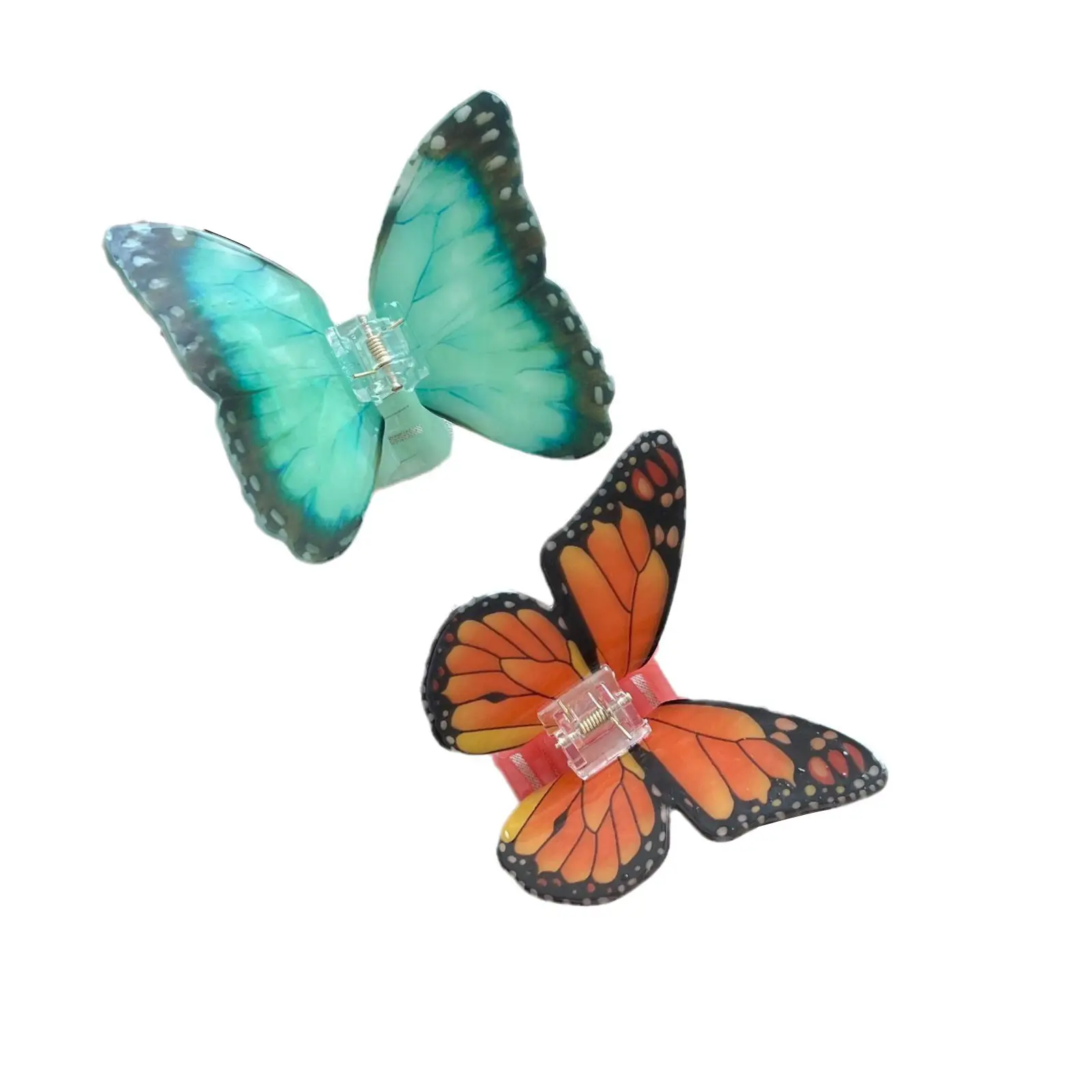 Butterfly Hair Clips for Women - Green & Orange