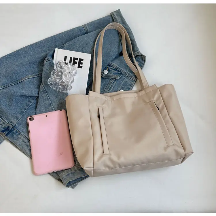 Women's Large Capacity Grey Nylon Tote Bag — feature 48