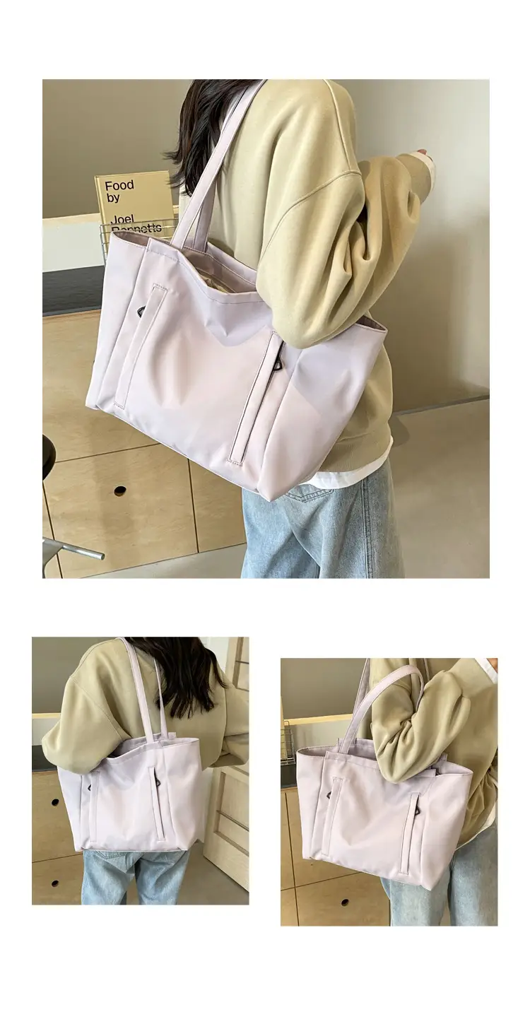 Women's Large Capacity Grey Nylon Tote Bag — feature 9