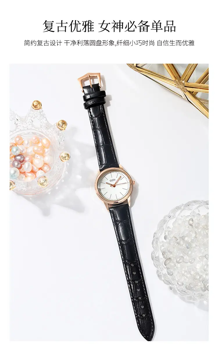 Goldie Women's Quartz Watch Black Leather Band — feature 11