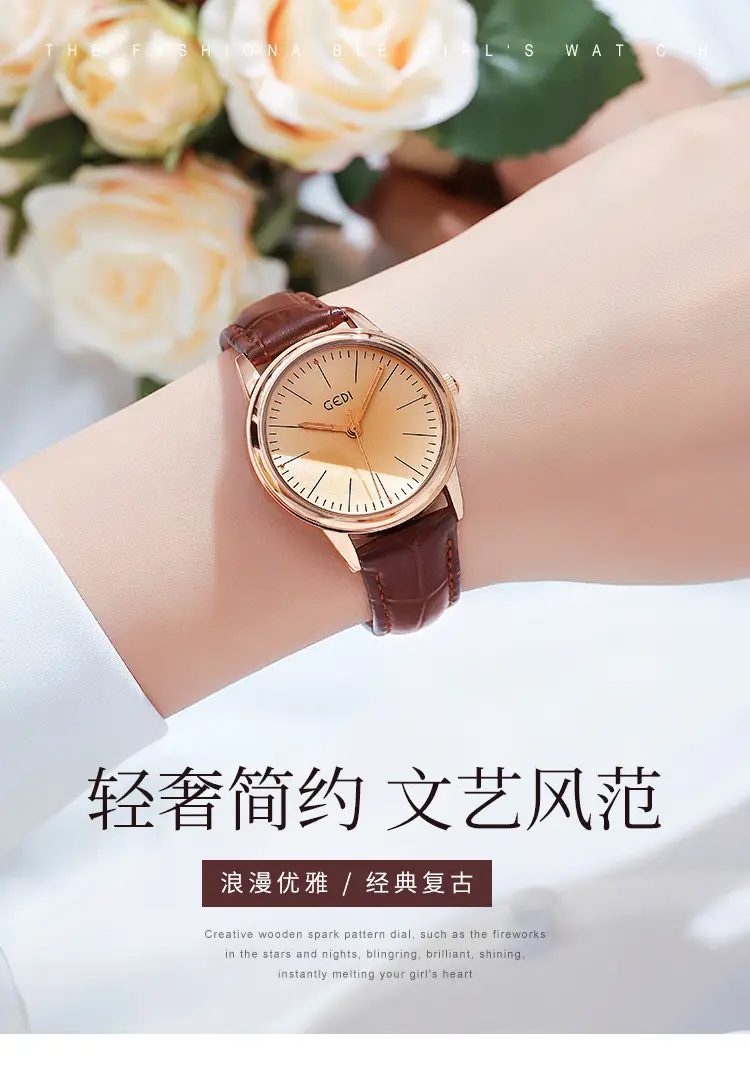Goldie Women's Quartz Watch Black Leather Band — feature 2