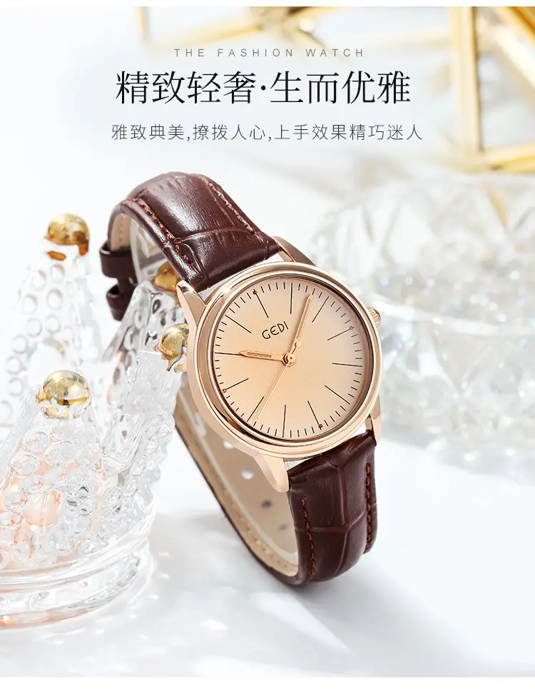 Goldie Women's Quartz Watch Black Leather Band — feature 4