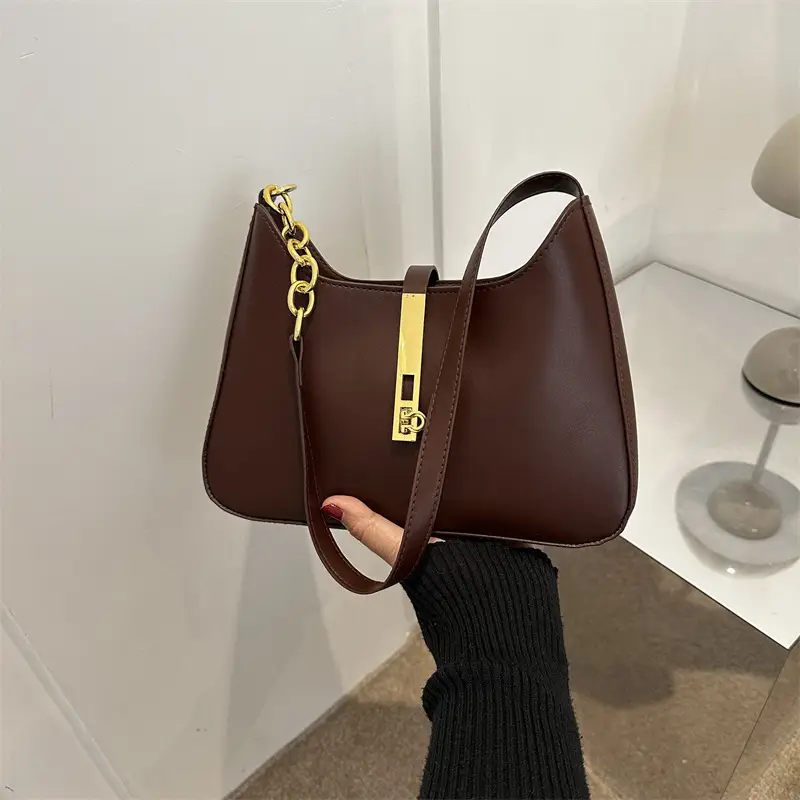 Women's Retro Crossbody Bag Brown Gold Chain