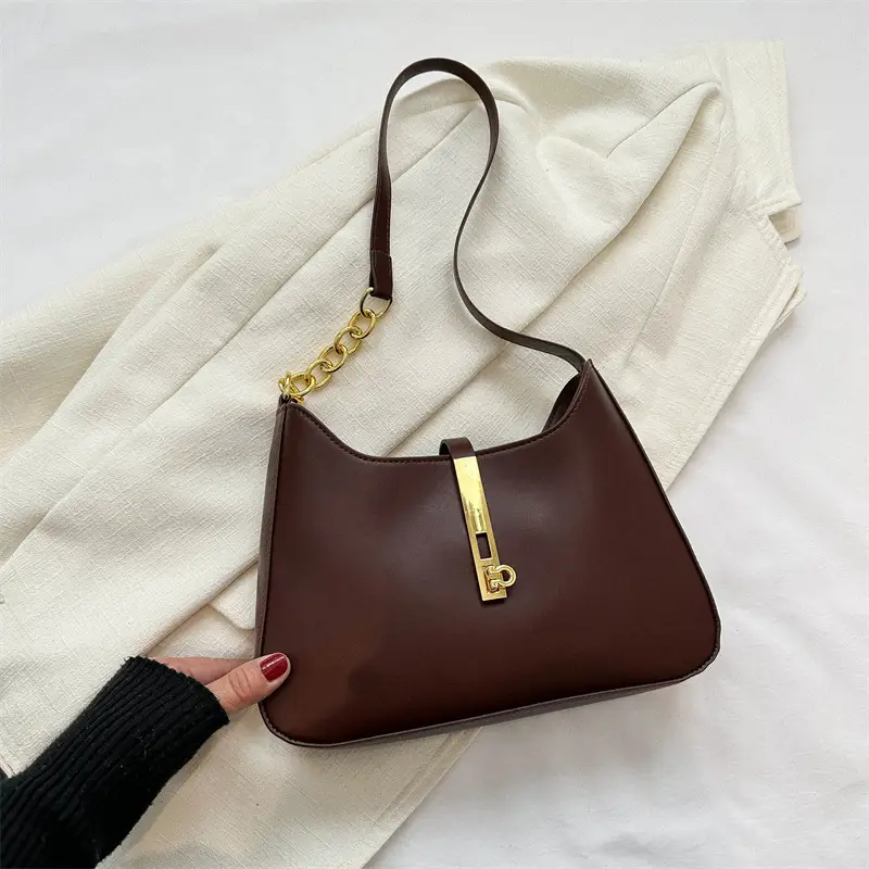 Women's Retro Crossbody Bag Brown Gold Chain