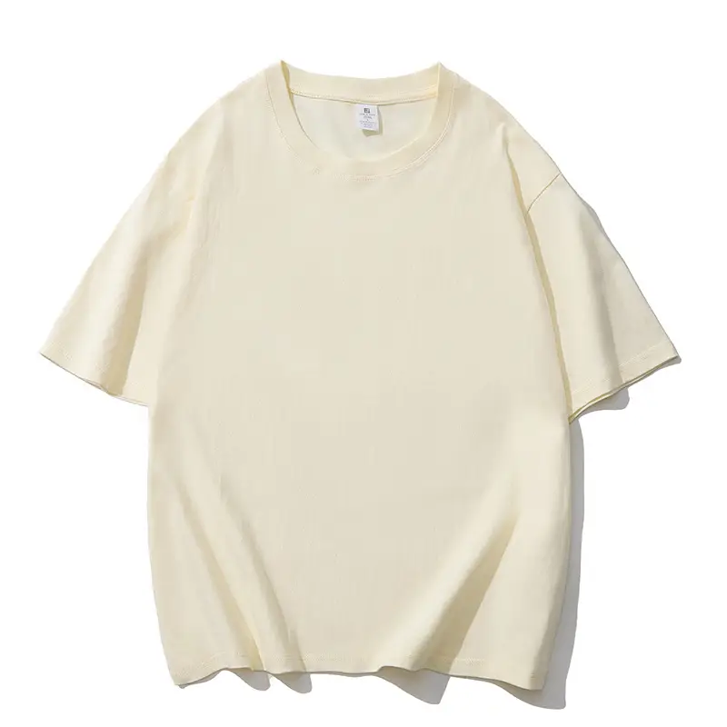 Men Heavy Cotton Beige T-Shirt Round Neck