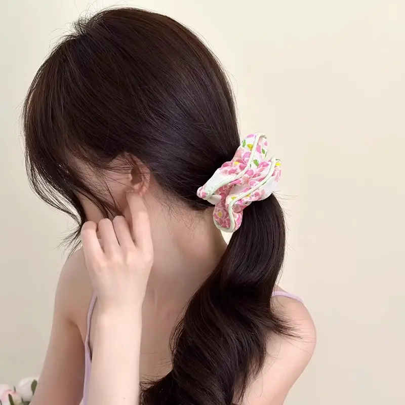 Korean Floral Hair Ring Lace Large Bowel Ring — feature 3