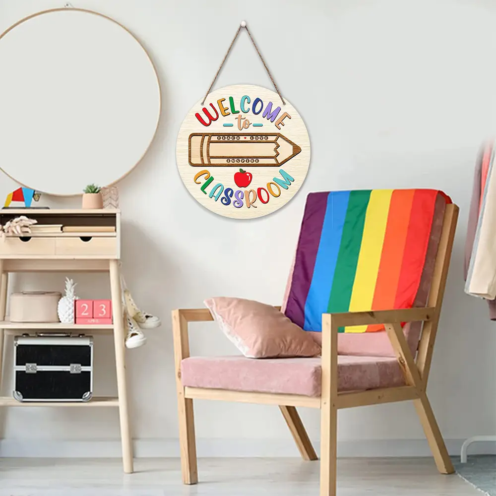 in stock Cross-border Back to School Season Wooden Welcome to Classroom Listing Welcome to Logo Creative House Display — feature 5