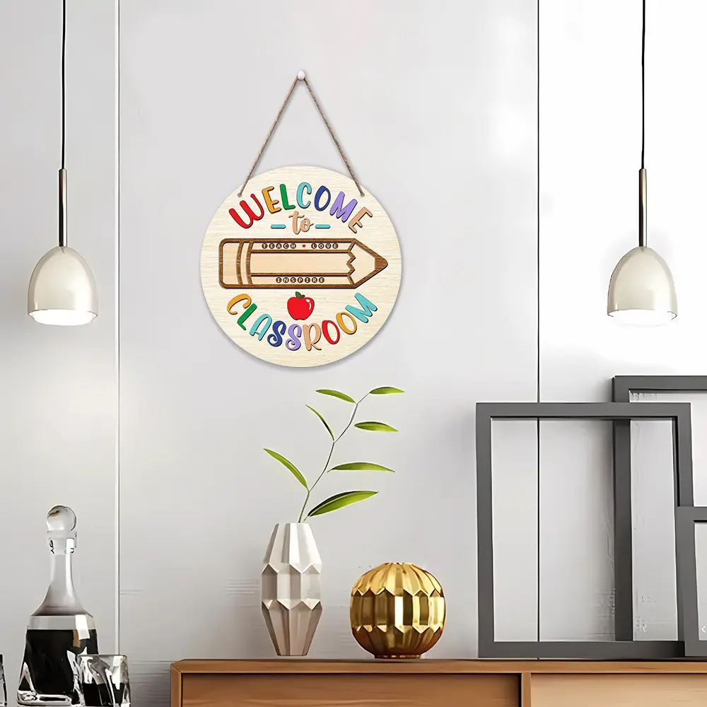 in stock Cross-border Back to School Season Wooden Welcome to Classroom Listing Welcome to Logo Creative House Display — feature 8