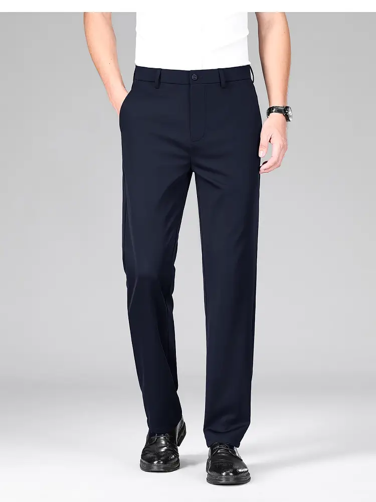 Men Navy Blue Slim Fit Summer Pants Thin - Image 5