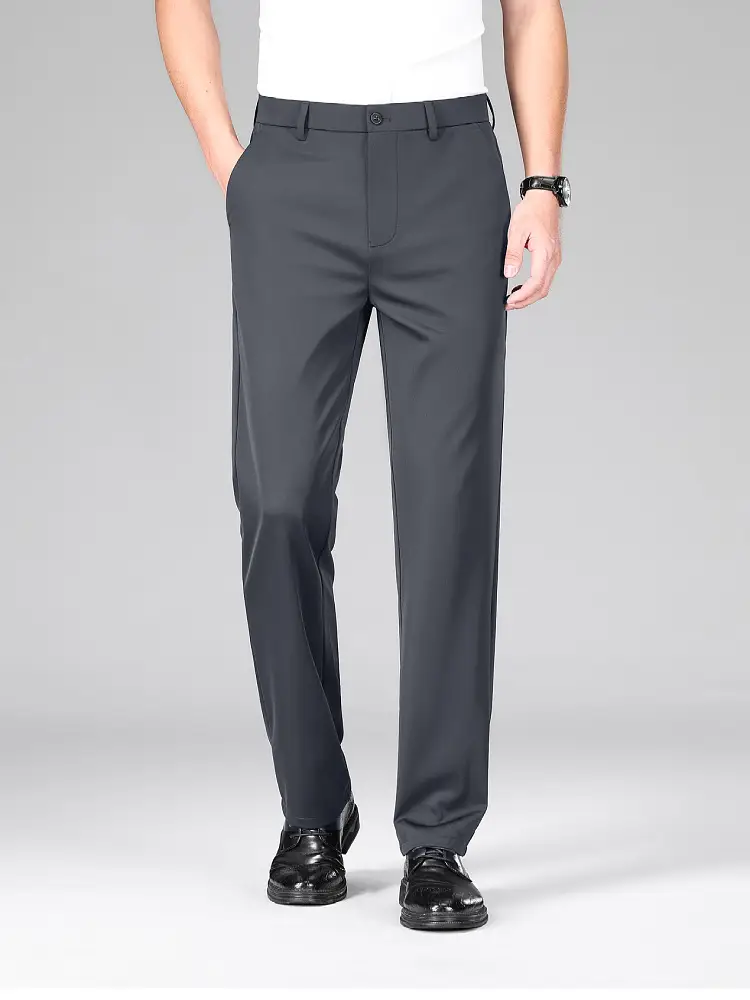 Men Navy Blue Slim Fit Summer Pants Thin - Image 6