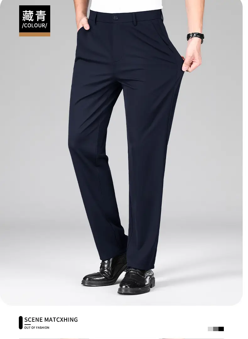 Men Navy Blue Slim Fit Summer Pants Thin — feature 14