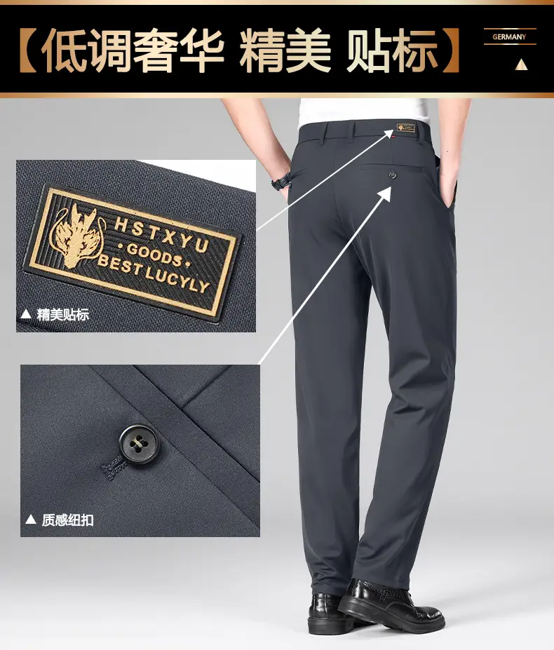 Men Navy Blue Slim Fit Summer Pants Thin — feature 2
