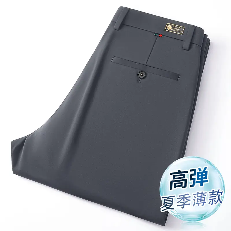 Men Navy Blue Slim Fit Summer Pants Thin - Image 3