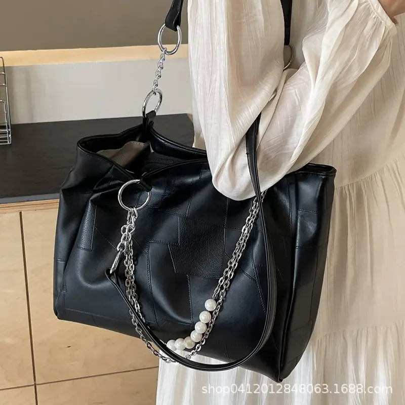 Women's Large Capacity Chain Pearl Tote Bag Cream - Image 7