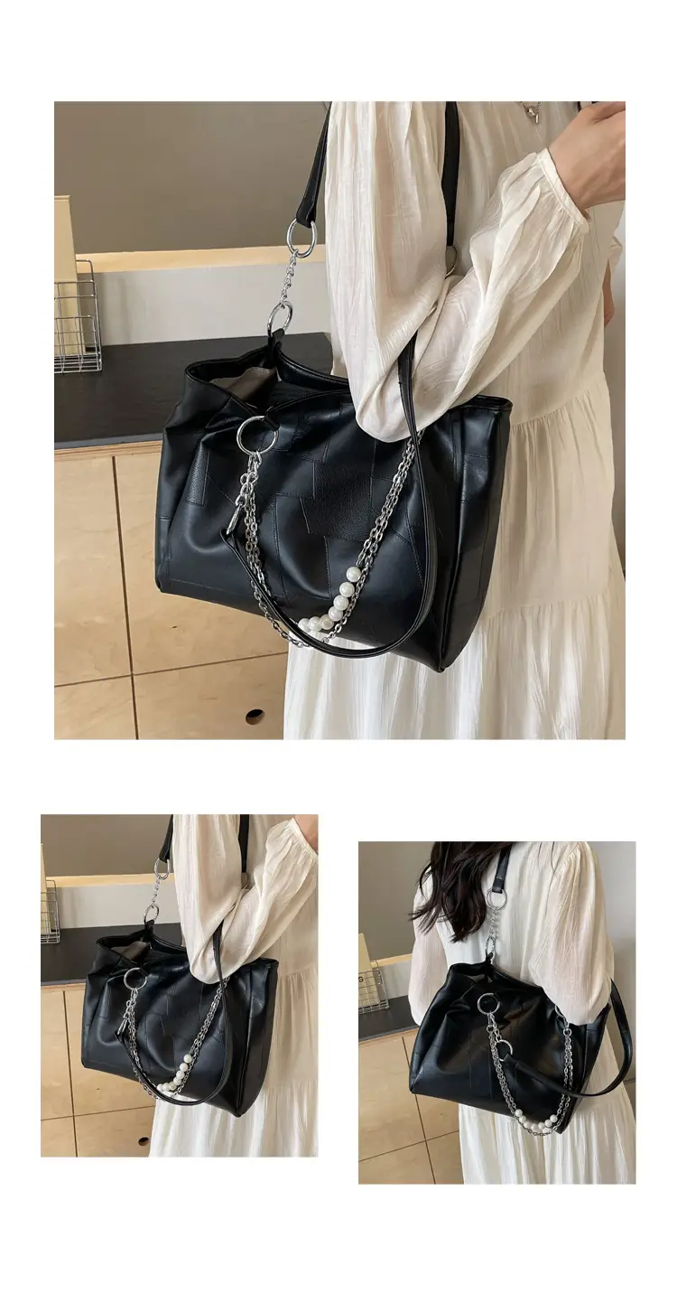 Women's Large Capacity Chain Pearl Tote Bag Cream — feature 10