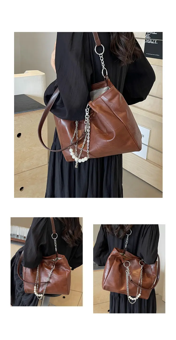 Women's Large Capacity Chain Pearl Tote Bag Cream — feature 11