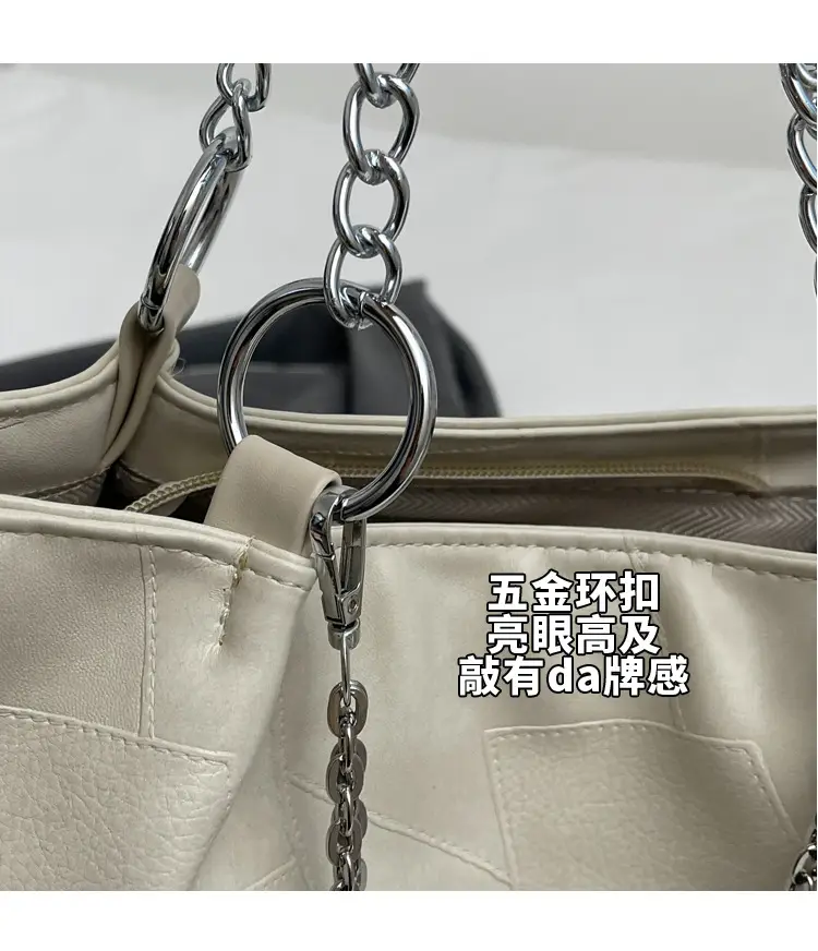 Women's Large Capacity Chain Pearl Tote Bag Cream — feature 6