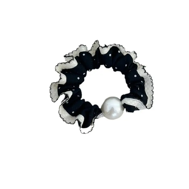 Pearl Hair Ring French Style Black White - Image 9