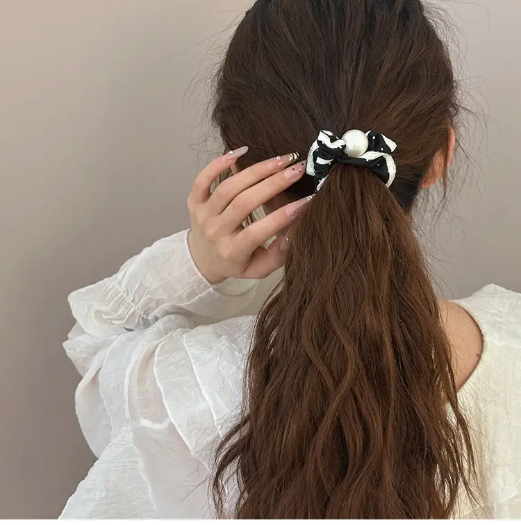 Pearl Hair Ring French Style Black White — feature 10