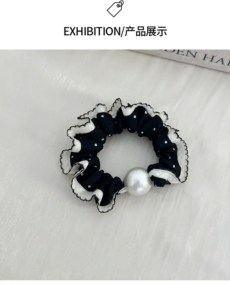 Pearl Hair Ring French Style Black White — feature 5