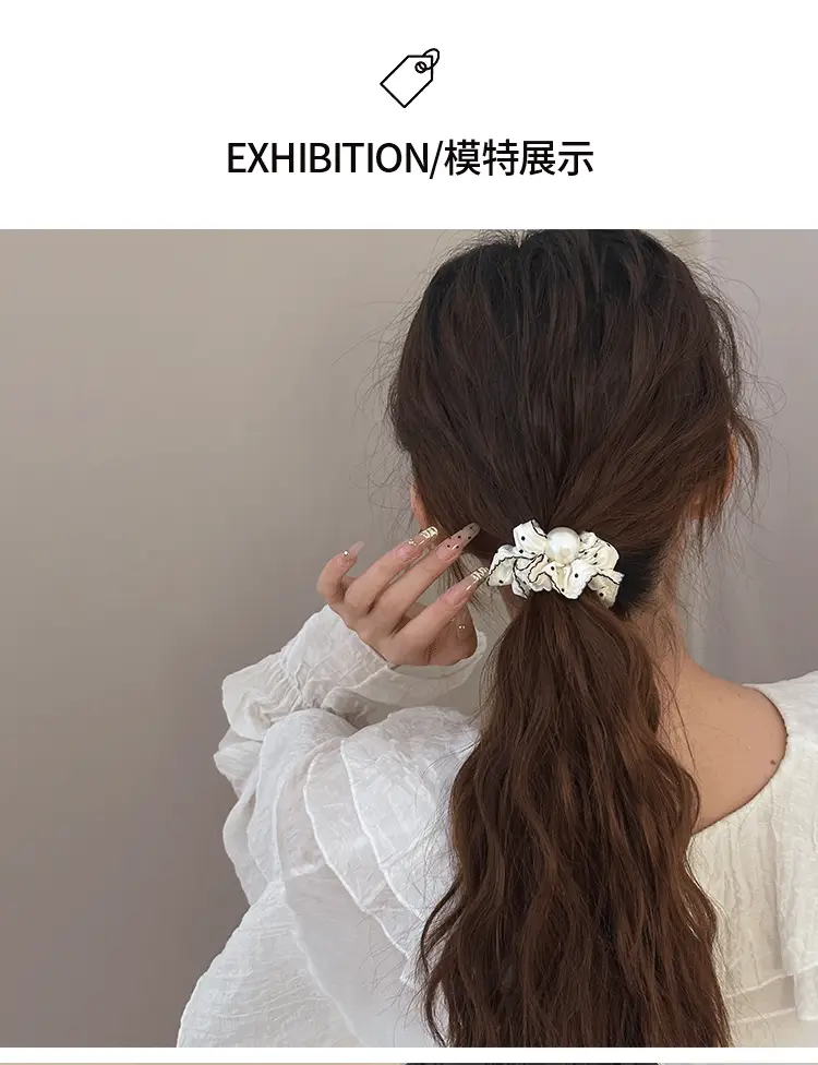 Pearl Hair Ring French Style Black White — feature 9